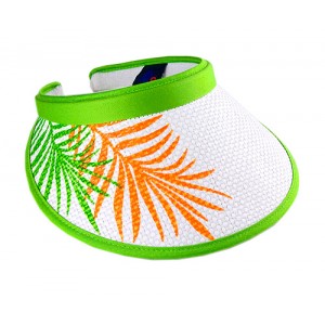 Straw Visor Hats – 12 PCS Straw Palm Leave Print Clip-on w/ Terry Cloth Sweatband - HT-8414GN